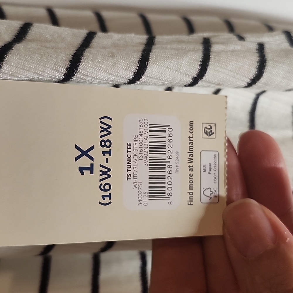 Terra & Sky Plus Size 1X White Black Stripe Tunic Tee Shirt V-Neck Casual - Picture 6 of 6